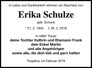 Traueranzeige von Erika Schulze von Haff-Zeitung