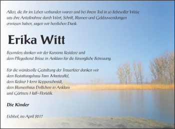 Traueranzeige von Erika Witt von Vorpommern Kurier