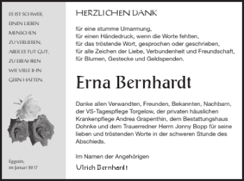 Traueranzeige von Erna Bernhardt von Haff-Zeitung