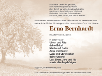 Traueranzeige von Erna Bernhardt von Haff-Zeitung