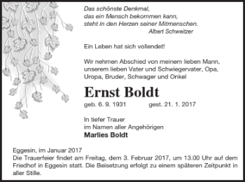 Traueranzeige von Ernst Boldt von Haff-Zeitung