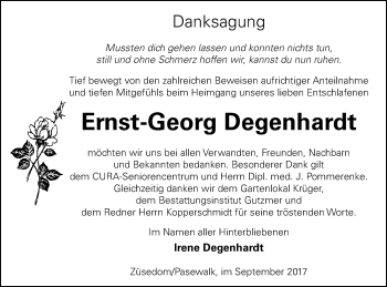 Traueranzeige von Ernst-Georg Degenhardt von Pasewalker Zeitung