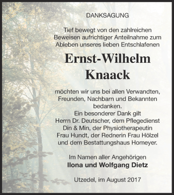 Traueranzeige von Ernst-Wilhelm Knaack von Demminer Zeitung