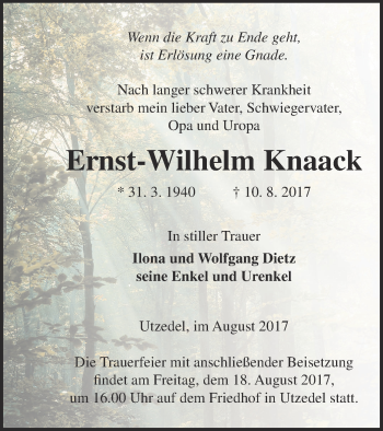 Traueranzeige von Ernst-Wilhelm Knaack von Demminer Zeitung