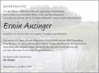 Traueranzeige von Erwin Auzinger von Müritz-Zeitung