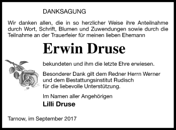 Traueranzeige von Erwin Druse von Neubrandenburger Zeitung