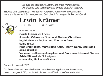 Traueranzeige von Erwin Krämer von Templiner Zeitung