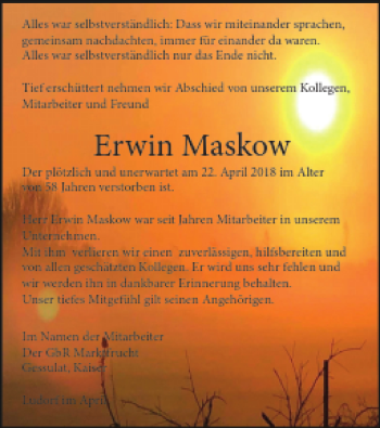 Traueranzeige von Erwin Maskow von Müritz-Zeitung