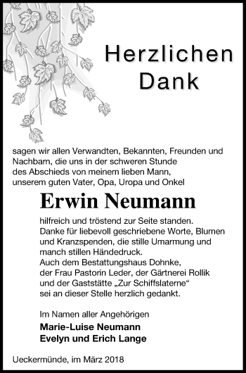 Traueranzeige von Erwin Neumann von Haff-Zeitung
