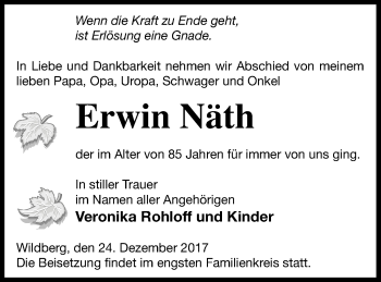 Traueranzeige von Erwin Näth von Neubrandenburger Zeitung