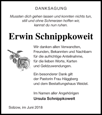 Traueranzeige von Erwin Schnippkoweit von Müritz-Zeitung