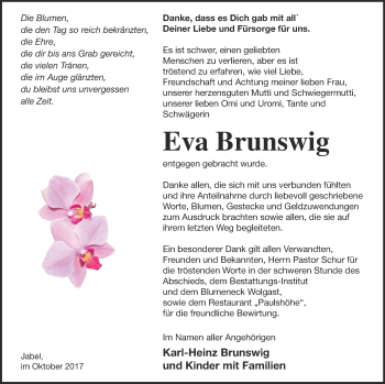 Traueranzeige von Eva Brunswig von Müritz-Zeitung