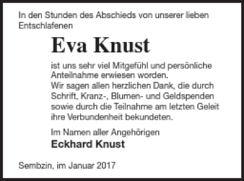 Traueranzeige von Eva Knust von Müritz-Zeitung