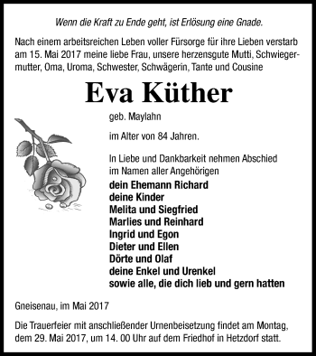 Traueranzeige von Eva Küther von Pasewalker Zeitung