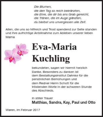 Traueranzeige von Eva-Maria Kuchling von Müritz-Zeitung