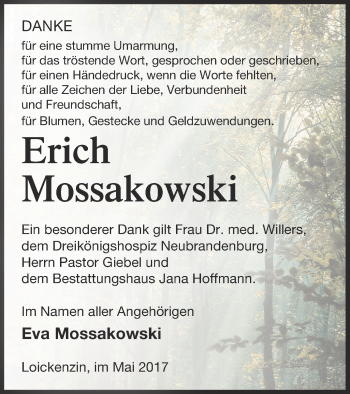 Traueranzeige von Eva Mossakowski von Neubrandenburger Zeitung