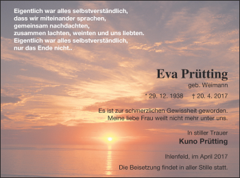 Traueranzeige von Eva Prütting von Neubrandenburger Zeitung