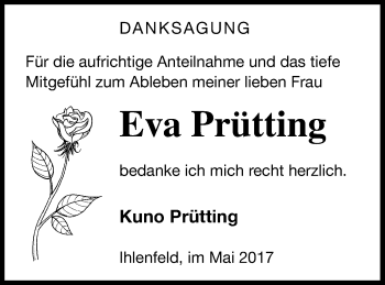 Traueranzeige von Eva Prütting von Neubrandenburger Zeitung