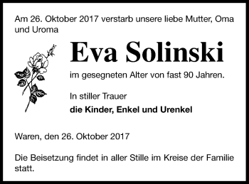 Traueranzeige von Eva Solinski von Müritz-Zeitung