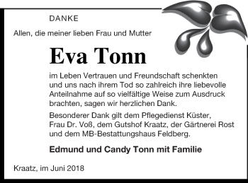 Traueranzeige von Eva Tonn von Prenzlauer Zeitung