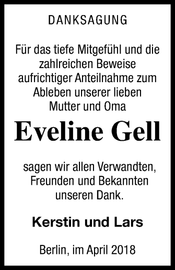 Traueranzeige von Eveline Gell von Haff-Zeitung