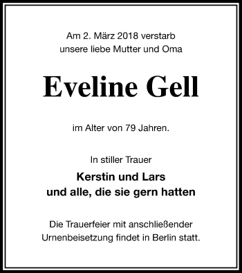 Traueranzeige von Eveline Gell von Haff-Zeitung