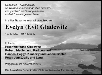 Traueranzeige von Evelyn Gladewitz von Neubrandenburger Zeitung