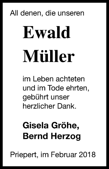 Traueranzeige von Ewald Müller von Strelitzer Zeitung