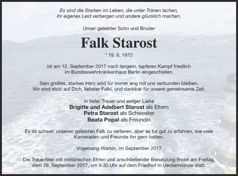  Traueranzeige für Falk Starost vom 23.09.2017 aus Haff-Zeitung