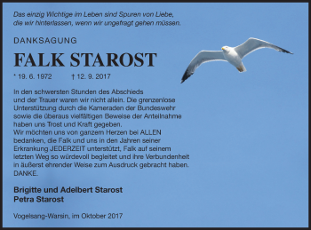 Traueranzeige von Falk Starost von Haff-Zeitung