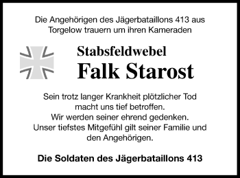 Traueranzeige von Falk Starost von Haff-Zeitung