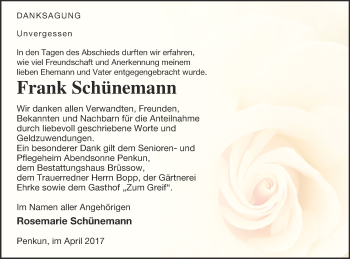 Traueranzeige von Frank Schünemann von Pasewalker Zeitung