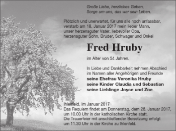 Traueranzeige von Fred Hruby von Neubrandenburger Zeitung