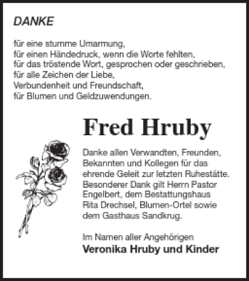 Traueranzeige von Fred Hruby von Neubrandenburger Zeitung