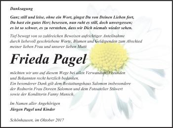 Traueranzeige von Frieda Pagel von Pasewalker Zeitung