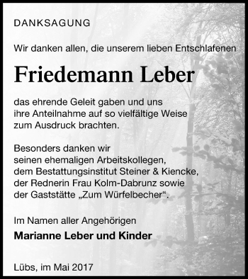 Traueranzeige von Friedemann Leber von Haff-Zeitung