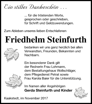 Traueranzeige von Friedhelm Steinfurth von Templiner Zeitung