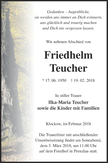 Traueranzeige von Friedhelm Teucher von Prenzlauer Zeitung