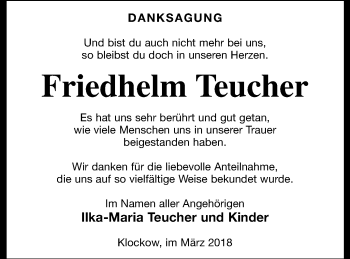 Traueranzeige von Friedhelm Teucher von Prenzlauer Zeitung