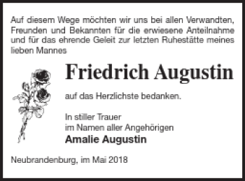 Traueranzeige von Friedrich Augustin von Neubrandenburger Zeitung