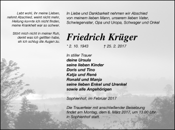 Traueranzeige von Friedrich Krüger von Vorpommern Kurier