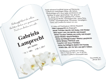 Traueranzeige von Gabriela Lamprecht von Templiner Zeitung