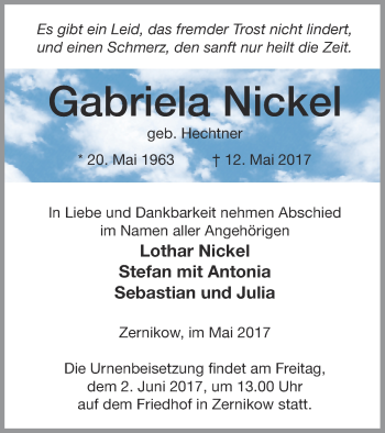 Traueranzeige von Gabriela Nickel von Prenzlauer Zeitung