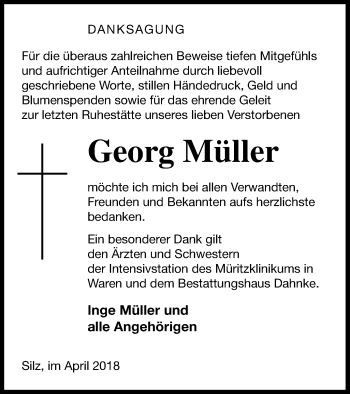 Traueranzeige von Georg Müller von Müritz-Zeitung