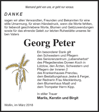 Traueranzeige von Georg Peter von Prenzlauer Zeitung