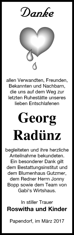 Traueranzeige von Georg Radünz von Pasewalker Zeitung