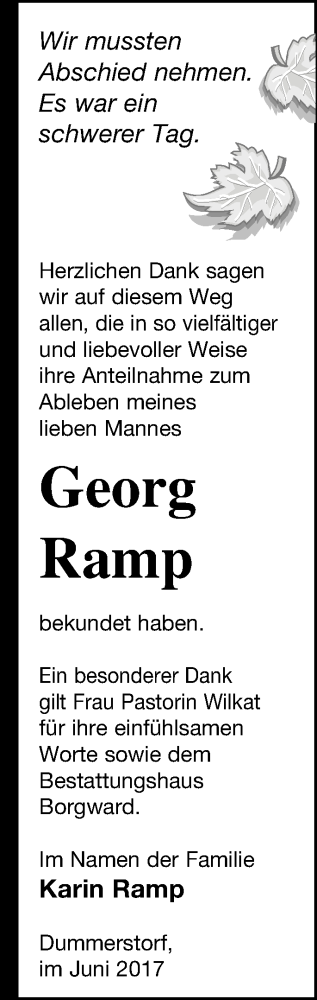 Traueranzeige von Georg Ramp von Mecklenburger Schweiz