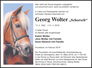 Traueranzeige von Georg Wolter von Neubrandenburger Zeitung