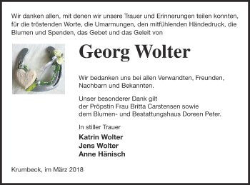 Traueranzeige von Georg Wolter von Neubrandenburger Zeitung