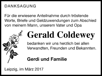 Traueranzeige von Gerald Coldewey von Mecklenburger Schweiz